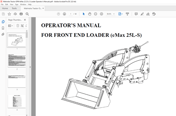 Mahindra Tractor eMax 25L-S For Front end Loader Operator’s Manual – PDF DOWNLOAD