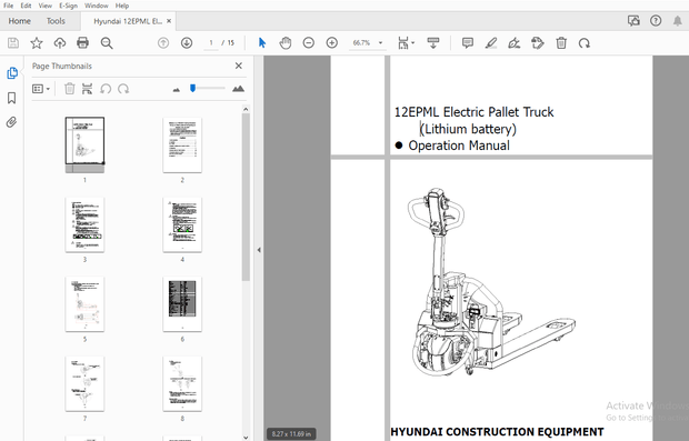 Hyundai 12EPML Electric Pallet Truck (Lithium battery) Operation Manual – PDF DOWNLOAD