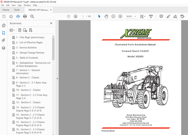 Xtreme Telehandler XR2450 Forklift Parts Manual – PDF DOWNLOAD