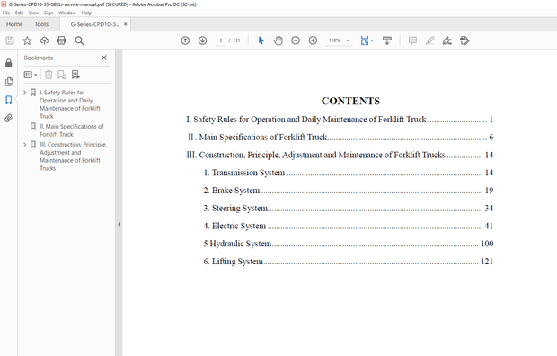 Heli Forklift Gseries 1-3.5t Lithium Battery Counterbalanced Forklift Truck Operation Service Manual