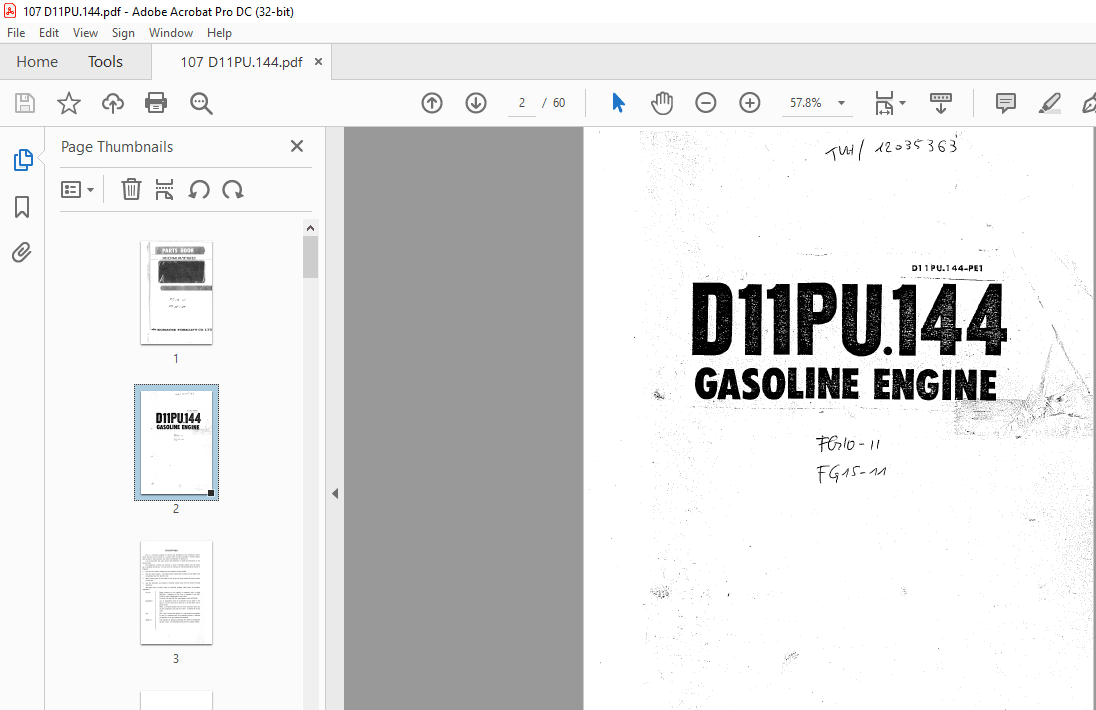 Komatsu FORKLIFT D11PU.144 Gasoline Engine Parts Manual - PDF DOWNLOAD