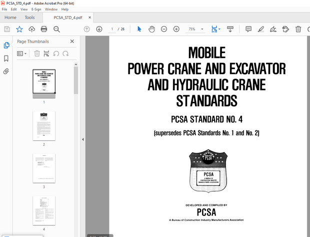 PCSA STD 4 MOBILE Power Crane &amp; Excavator &amp; Hydraulic Crane Manual – PDF DOWNLOAD