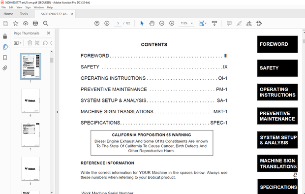 Bobcat Toolcat™ 5600 B-Series Utility Work Machine Operation &amp; Maintenance Manual – PDF DOWNLOAD