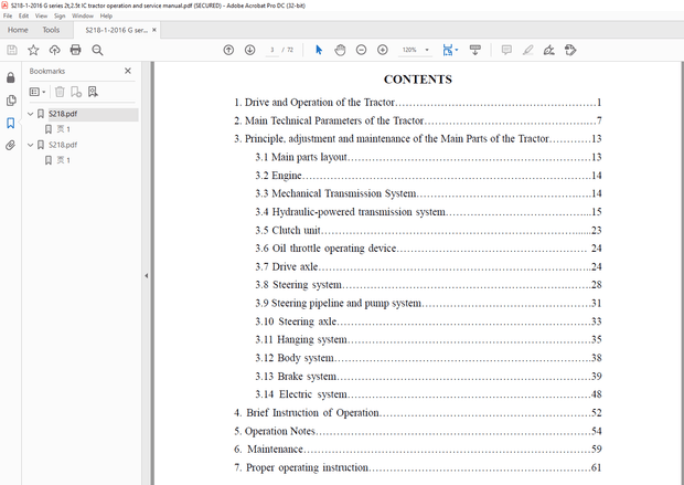 Heli Forklift G Series 2t, 2.5t AC Internal Combustion Tractor Operation &amp; Service Manual – PDF 