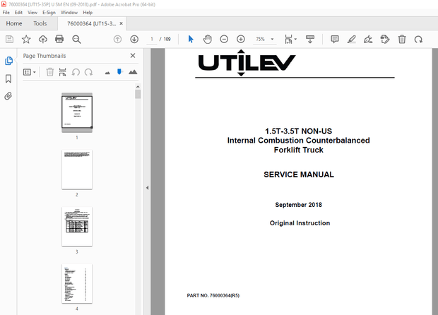 UTILEV 1.5T-3.5T NON-US Internal Combustion Forklift Truck Service Manual PDF