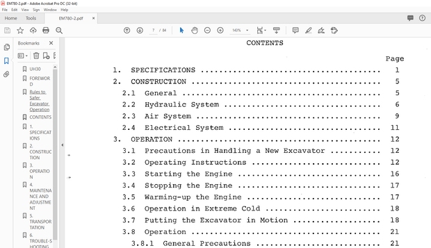 Hitachi Hydraulic Excavator UH030 Operation Manual(EM780-2) – PDDF DOWNLOAD