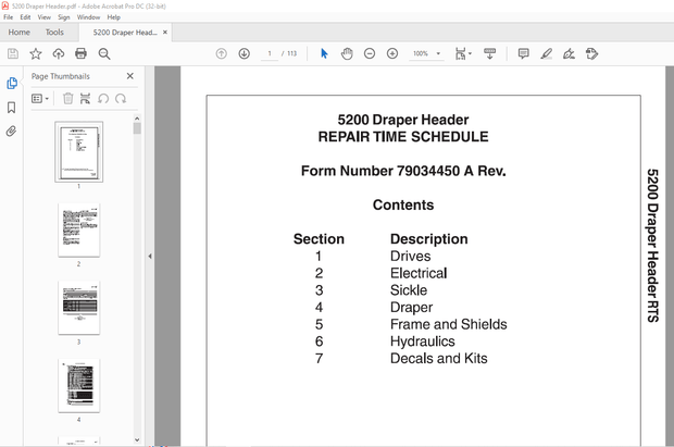 AGCO® NA 5200 Draper Header REPAIR TIME SCHEDULE Manual 79034450 A – PDF DOWNLOAD