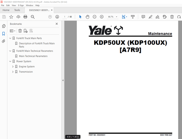 Yale Forklift KDP50UX (KDP100UX) [A7R9] Maintenance Manual – PDF DOWNLOAD