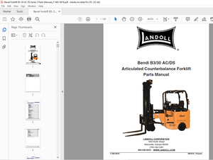 Bendi Landoll B3/30 AC/DS Articulated Counterbalance Forklift Parts Manual –  PDF DOWNLOAD