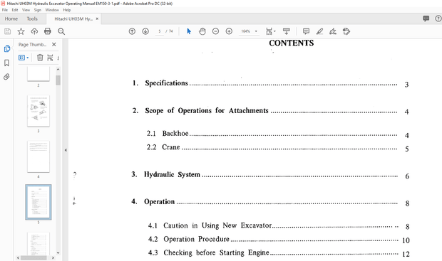 Hitachi UH03M-2 Hydraulic Excavator Operating Manual EM150-3-1 – PDF DOWNLOAD