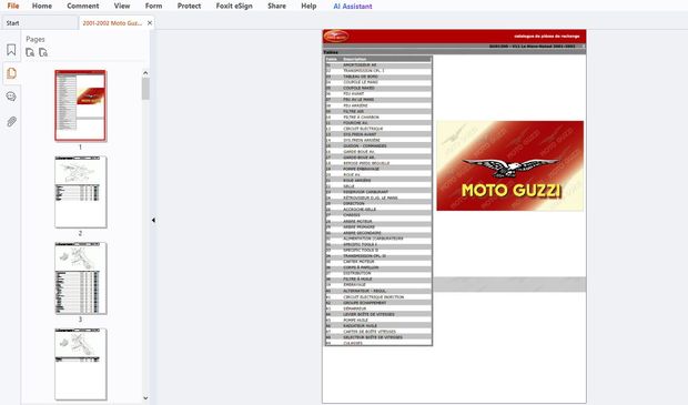 2001-2002 Moto Guzzi V11 Le Mans Naked Catalogue de piéces de rechange - PDF DOWNLOAD