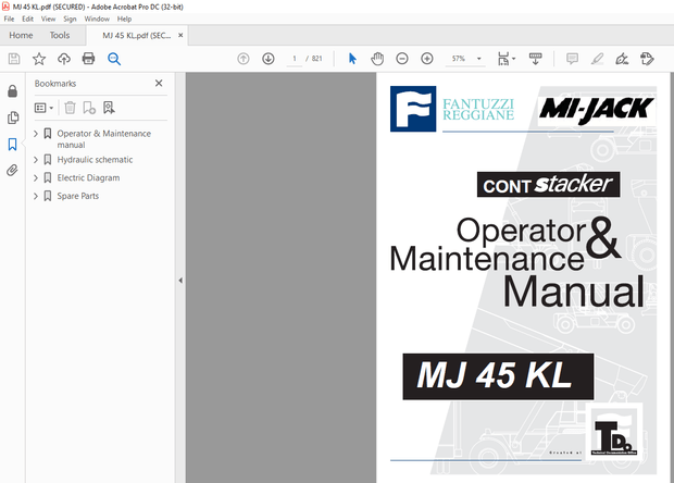 Fantuzzi Reggiane CS 45 KL Operator &amp; Parts manual + Electrical &amp; Hydraulic Diagrams Manual  