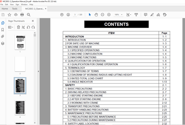Maeda MC 285C-2 Mini Crawler Crane Operation Manual SN P00976 and up – PDF DOWNLOAD