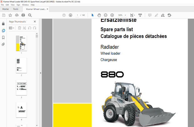 KRAMER Allrad Wheel loader 880 Spare Parts List Manual SN345010001 – PDF DOWNLOAD
