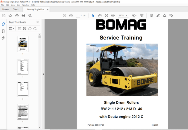 Bomag BW 211 212 213 D-40 with Deutz engine 2012 C Single Drum Rollers Service Training Manual PDF