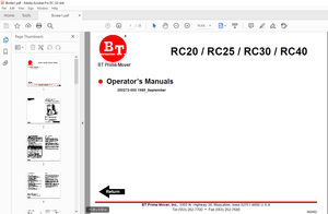 BT Forklift RC20 RC25 RC30 RC40 ELECTRIC COUNTERBALANCED RIDER TRUCK ELECTRIC Operator’s Manuals  – 