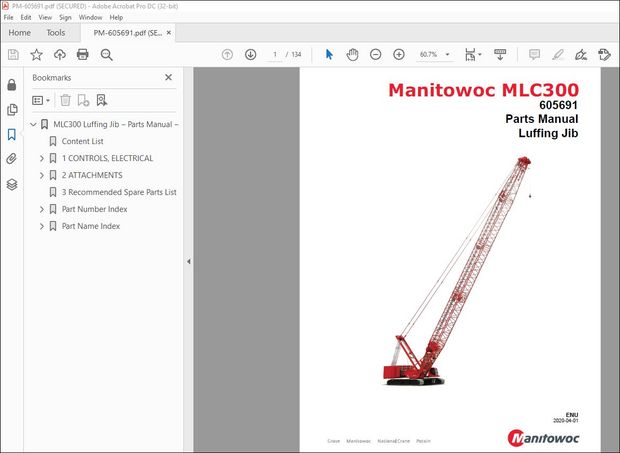 Manitowoc Crane MLC300 Luffing Jib Parts Manual 605691 – PDF DOWNLOAD