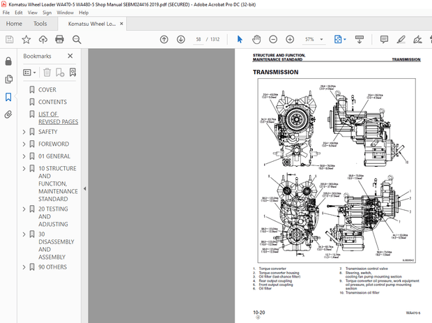 Komatsu WA470-5 WA480-5 Wheel Loader Shop Manual SEBM024416 – PDF DOWNLOAD