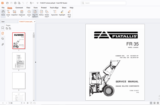 Fiatallis FR35 Wheel Loader(Engine Related Components) Service Manual - PDF DOWNLOAD