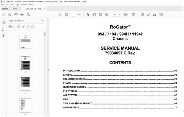 Ag Chem 994 1194 RoGator Chassis Repair Time Schedule Manual_542703D1C – PDF DOWNLOAD