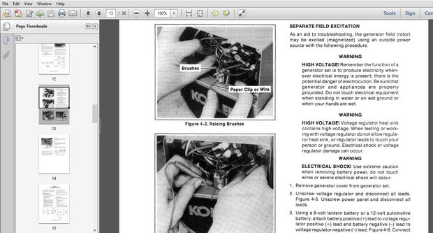 New Holland Kohler Models 2.25MBM 3.5MM 3.5MBM 5MM 5MBM Generators Service Manual