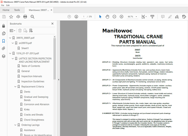 Manitowoc Traditional Crane 3900T Parts Manual SN 39970 PDF