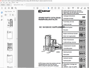 Kalmar Forklift Truck DC 16-1200 EC SUPPLEMENT Spare Parts Catalogue Manual 920936.0053 – PDF 