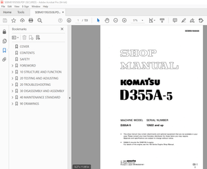 Komatsu D355A-5 Bulldozer Shop Manual SEBM01950508 - PDF DOWNLOAD