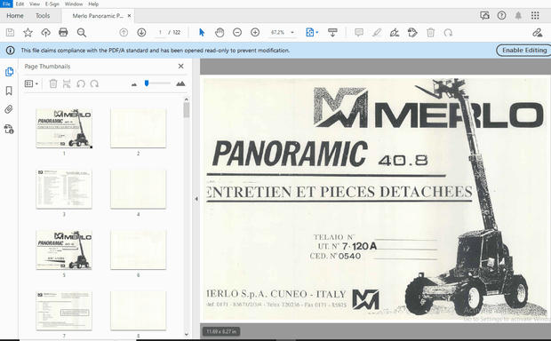Merlo Panoramic P40.8 Parts Manual UT 7.120A CED 0540 0514725 SAV 363513 – PDF DOWNLOAD