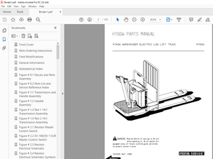 BT Forklift HTSOW WAREHOUSER ELECTRIC LOW LIFT TRUCK PARTS MANUAL