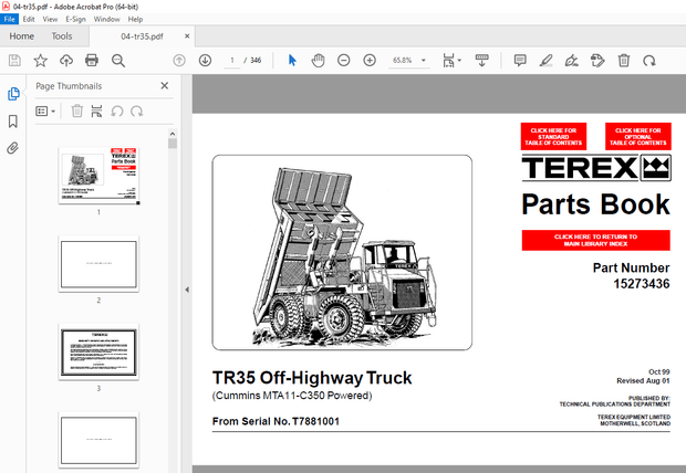 Terex TR35 Off-Highway Truck (Cummins MTA11-C350 Powered) Parts Manual - PDF DOWNLOAD