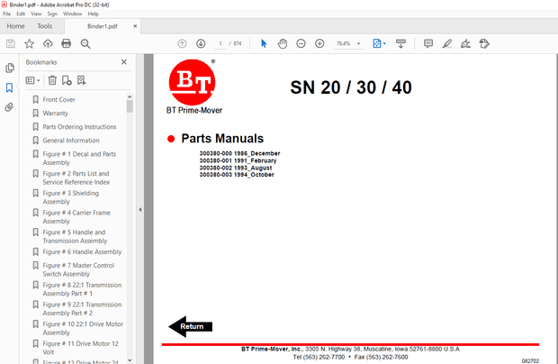 BT Forklift SN 20 30 40 Electric Walkie Straddle Stacker Truck Parts Manual – PDF DOWNLOAD