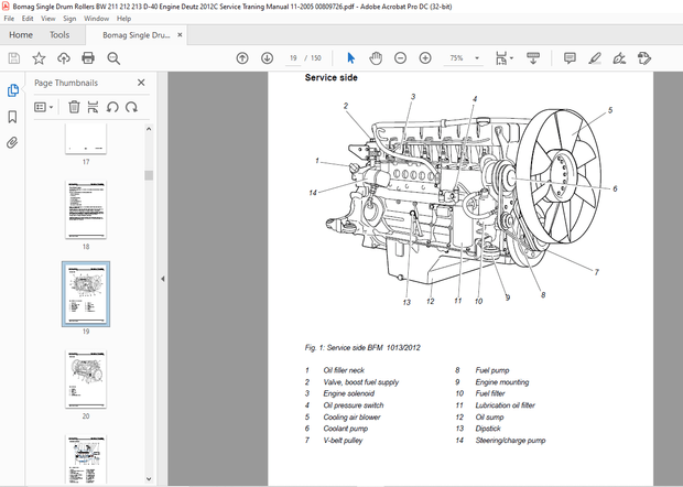 Bomag BW 211 212 213 D-40 with Deutz engine 2012 C Single Drum Rollers Service Training Manual PDF