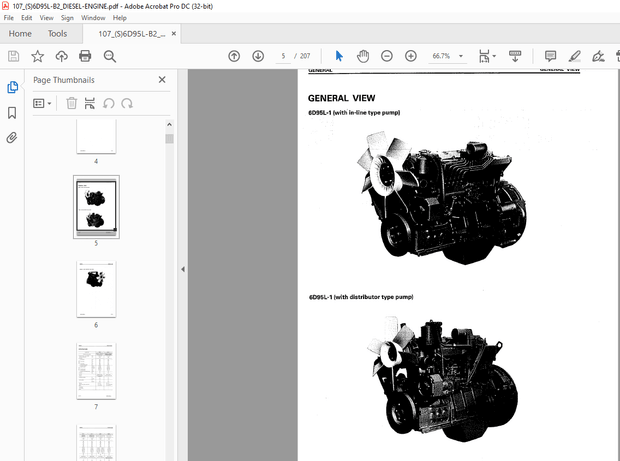 Komatsu FORKLIFT 6D95L/S6D95L-1 DIESEL ENGINE SHOP MANUAL (S)6D-5L-BE2 - PDF DOWNLOAD