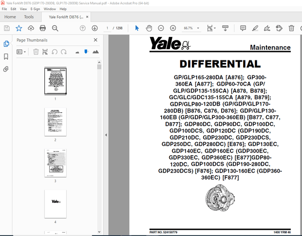 Yale Forklift D876 (GDP170-280DB, GLP170-280DB) Service Manual - PDF