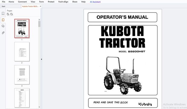 Kubota Tractor B9200HST Operator’s Manual – PDF DOWNLOAD
