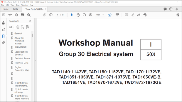 Volvo Penta TAD1140-1142VE, TWD1672-1673GE Group 30 Electrical System Workshop Manual_446503767 