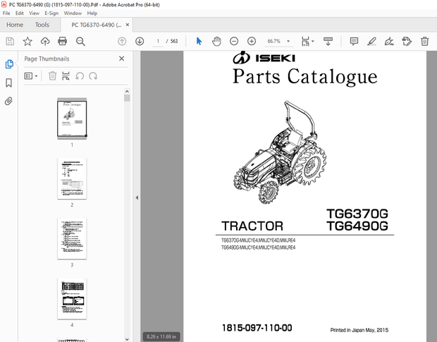 Iseki TG6370G TG6490G Tractor Parts Manual (1815-097-110-00) - PDF DOWNLOAD