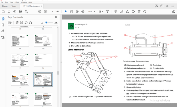 Sany SY135U Hydraulikbagger Betriebsanleitung Wartungshandbuch 07/2017 – PDF DOWNLOAD