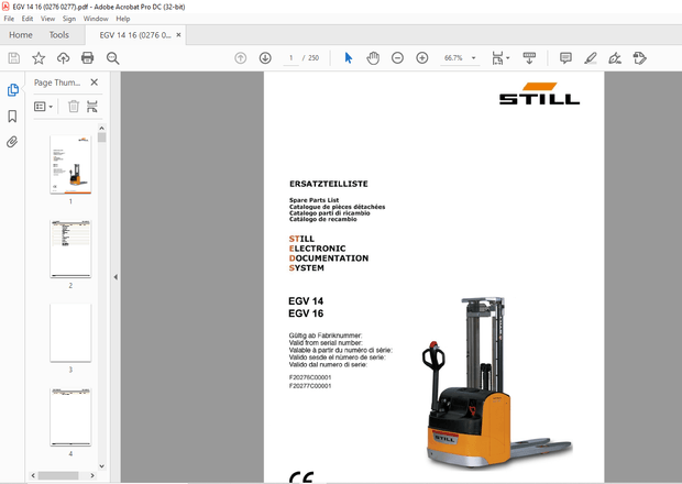 STILL STED Forklift EGV14 EGV16 Spare Parts List Manual – PDF DOWNLOAD