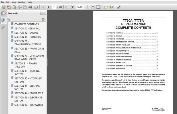 New Holland TT60A, TT75A Service Repair Manual (84154805) New Holland TT60A, TT75A