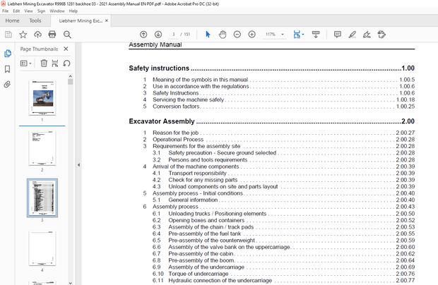 Liebherr R 996B Backhoe Attachment Hydraulic Excavator Assembly Manual – PDF DOWNLOAD