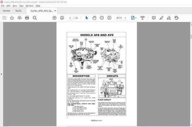 CARTER CARBURETOR AFB AVS SERVICE MANUAL – PDF DOWNLOAD