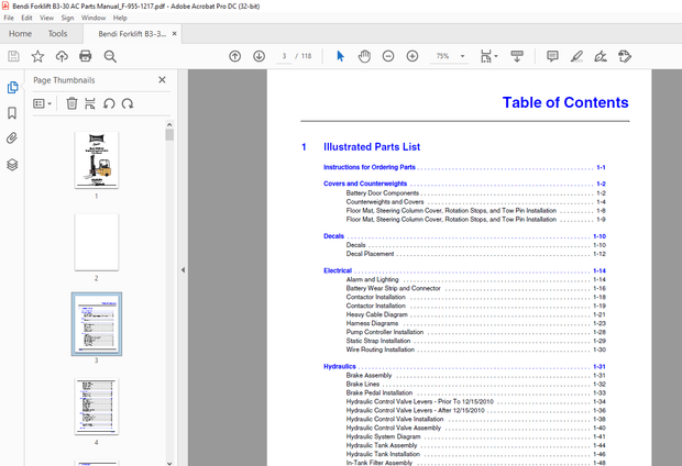 Bendi Landoll B3/30 AC Electric Narrow Aisle Forklift Operator’s Manual F-955-1217  – PDF DOWNLOAD