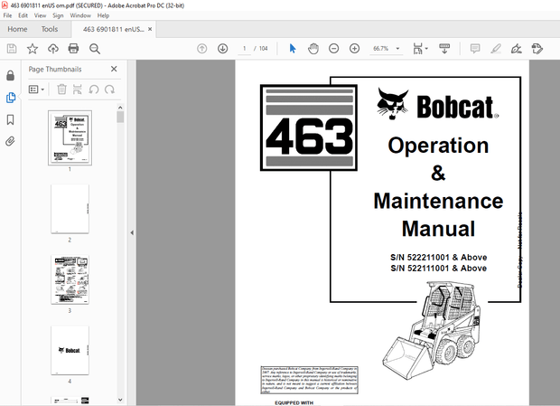 Bobcat 463 Loader Operation &amp; Maintenance Manual 6901811 - PDF DOWNLOAD