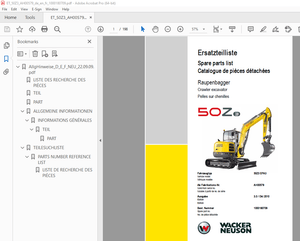 Wacker Neuson 50Z3 Crawler Excavator Parts Manual 1000180709 - PDF DOWNLOAD