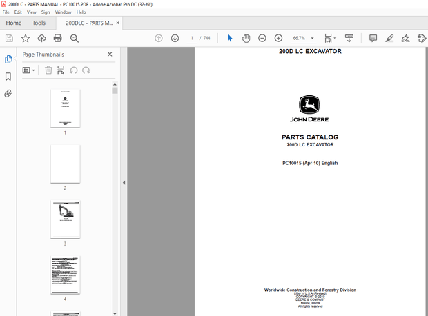 John Deere 200D LC EXCAVATOR Parts Manual PC10015 - PDF DOWNLOAD