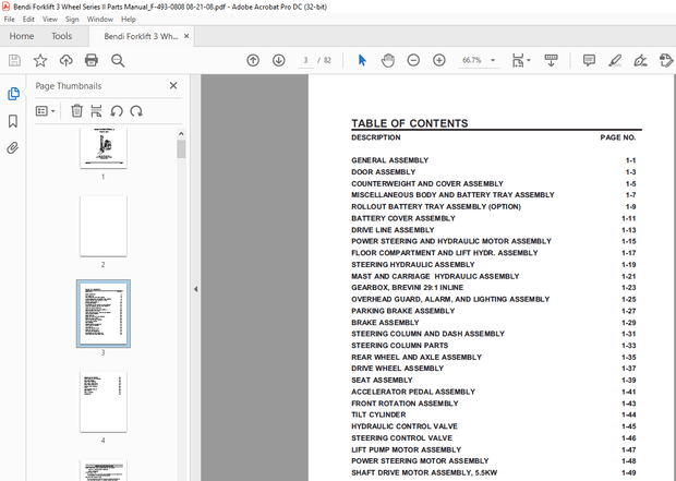 Bendi Landoll Forklift 3 WHEEL SERIES II PARTS LIST MANUAL F-493-0808 –  PDF DOWNLOAD