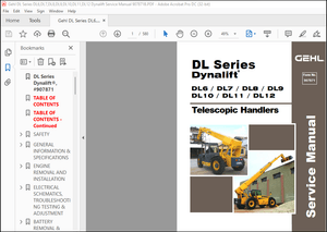 Gehl Telescopic Handler DL Series DL6 DL7 DL8 DL9 DL10 DL11 DL12 Dynalift Service Manual(907871) PDF