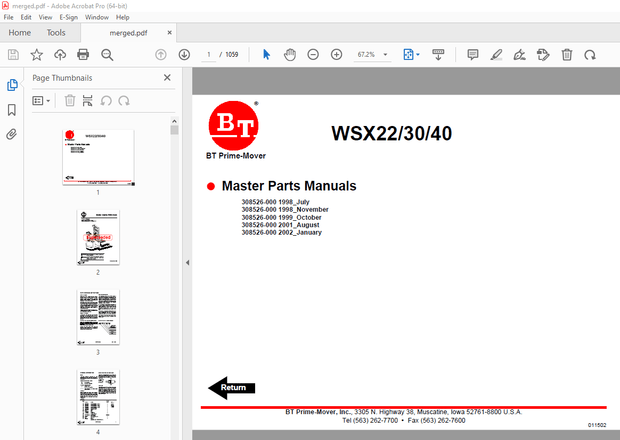 BT Prime-Mover WSX22 WSX30 WSX40 Electric Straddle Stacker Truck Parts Manual - PDF DOWNLOAD 